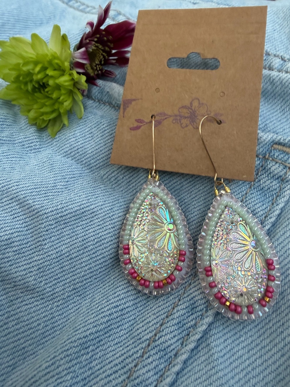 Handmade Floral Beaded Earrings